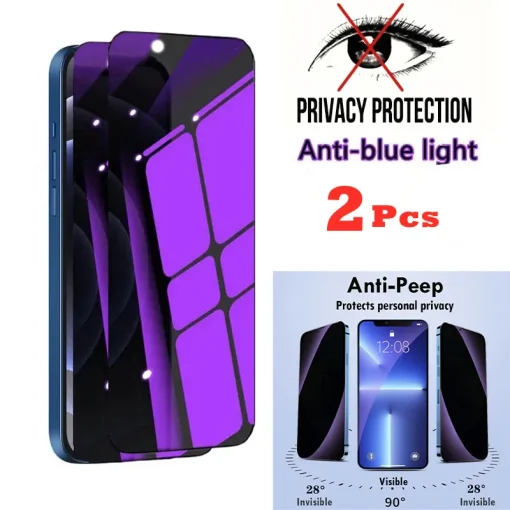 2Pcs Anti Blue Light Privacy Tempered Glass...