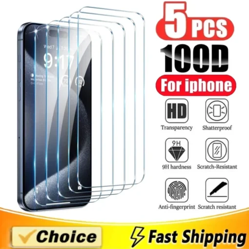 5pcs Tempered Glass For iPhone 15 Pro...