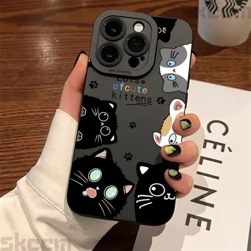 Cute Cartoon Cat Phone Case For iPhone...