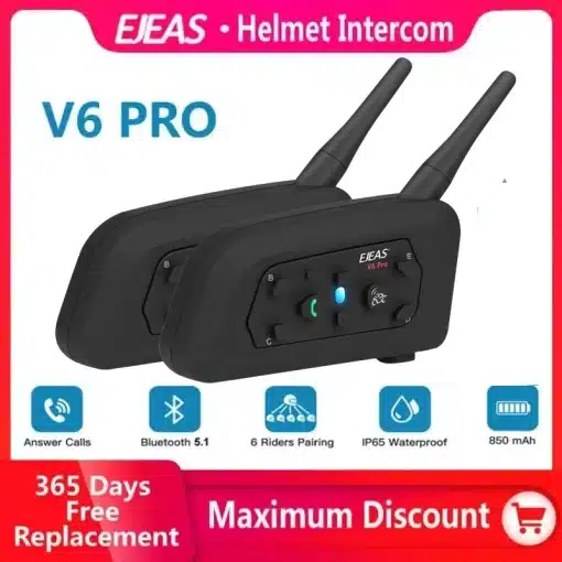 EJEAS V6PRO Motorcycle Bluetooth Helmet Headset Intercom...